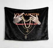 LV Gold Chains & Hands Blanket Luxury LV Necklaces Art Throw 228